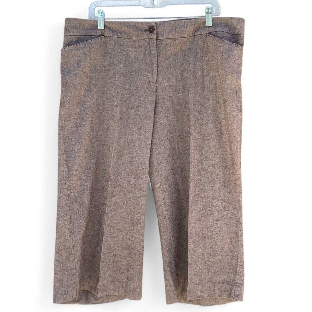 Lane Bryant Women's Size 18 Cotton Linen Blend Wide-Leg Long Shorts Taupe Brown